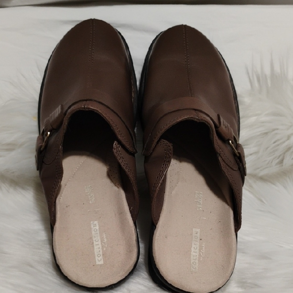 Clarks Dark Brown Leather Slip-Ons Loafers/Mules Sz.10M Worn Once #95 CRATE - Picture 8 of 10